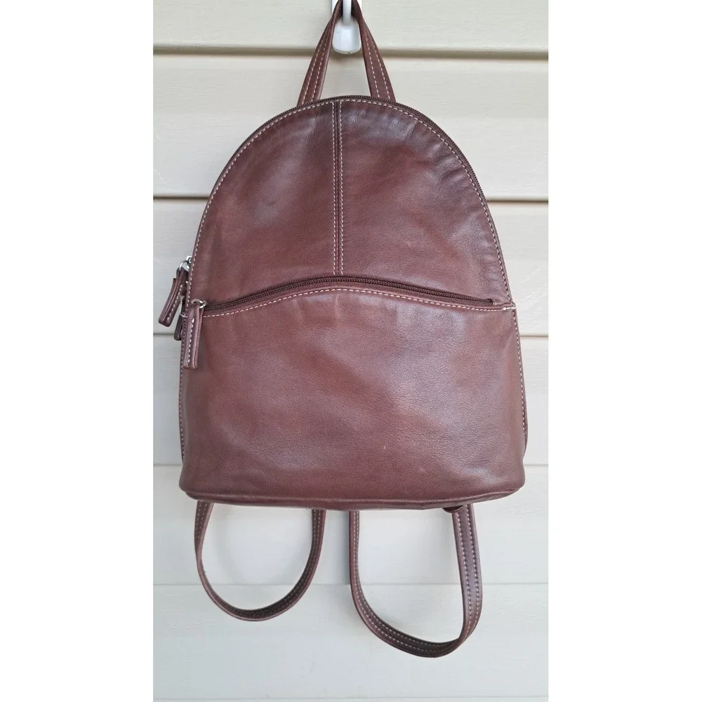Tignanello Women's Leather Brown Small Backpack Adjustable Straps Zipped Pockets